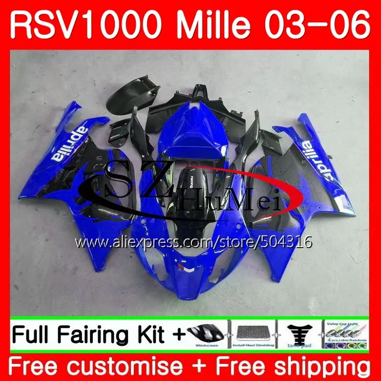 

Body For Aprilia RSV1000R Mille RSV1000 R RR Blue black 03 04 05 06 82SH12 RSV1000RR RSV1000R 2003 2004 2005 2006 Fairing Kit
