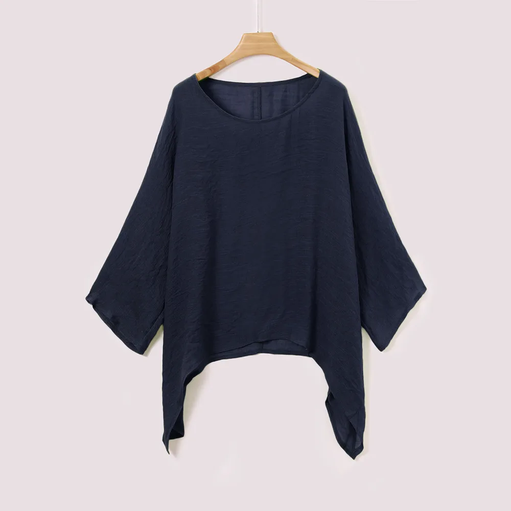 

O Neck s-5xl Plus Size Loose Solid Blouse Women Bat Sleeve s-5xl Plus Size Cotton Linen Loose Shirt Women Blouse Tops blusas #20