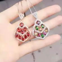 Натуральные разноцветные турмалины кулон 925 серебро натуральный красный гранат кулон ожерелье Модные счастливые бутылки женские ювелирные изделия