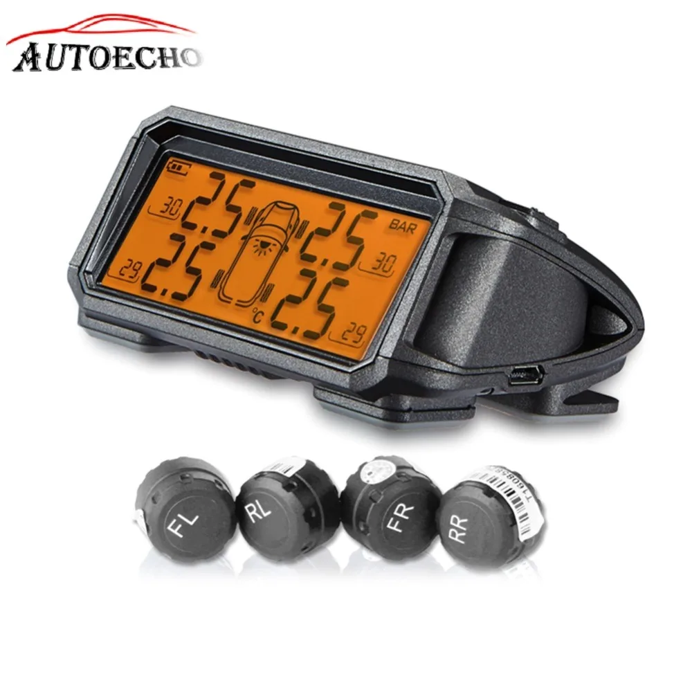 Wireless TPMS Tire Pressure Monitoring System Real-time Alarm 3.5inch 4PCS External/Internal Sensors Solar Tire Guage Monitor