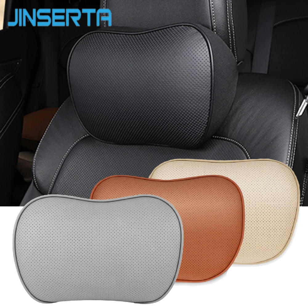 

JINSERTA Genuine Leather Car Headrest Neck Pillow Car Seat Cushions Cover Head Support Pillow for Universal Car Accessories