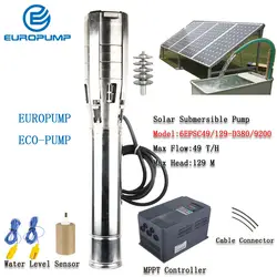EUROPUMP солнечный насос 6 дюймов 12HP выход 3 "Max Lift 129 м поток 49000LPH DC Солнечный водяной насос с MPPT модель (6EPSC49/129-D380/9200)