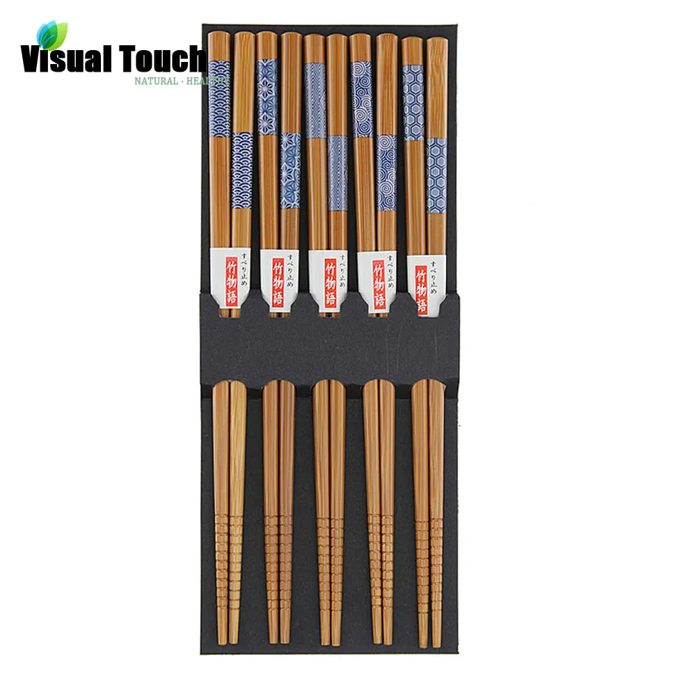 

Visual Touch Classical Asian Tableware Chinese Style Japanese Bamboo Chopsticks Set 5 Pairs/Lot