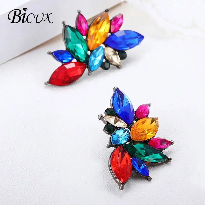 

BICUX Korean Crystal Earrings for Women Lady Female Fashion Geometric Black Color Cubic Zirconia Women Earring 2018 Jewelry