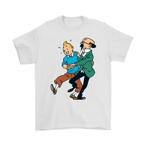 

Tintin&Snowy Professor Calculus White TShirt Short Sleeve Size M-2XL