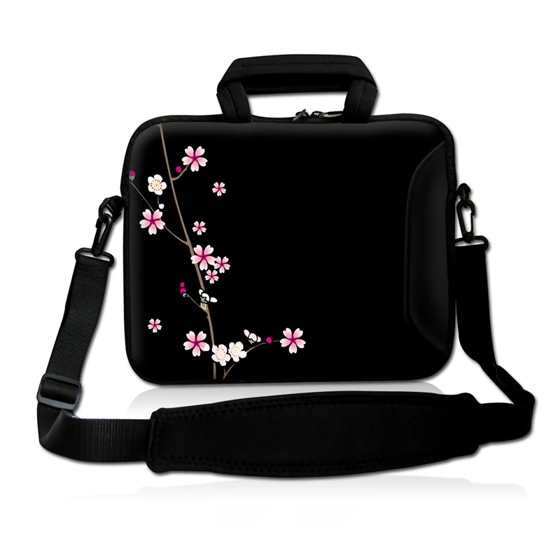 Pink Flower Laptop Carry Sleeve Case Bag Cover w/ Shoulder Strap