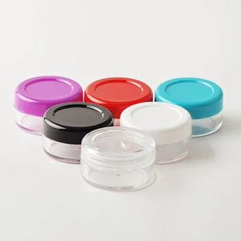 

50pcs Packaging Empty Cosmetic Containers Cream Jar Plastic Sample Box Packing Shadow Clear Pot with Colored Concave Caps 10g
