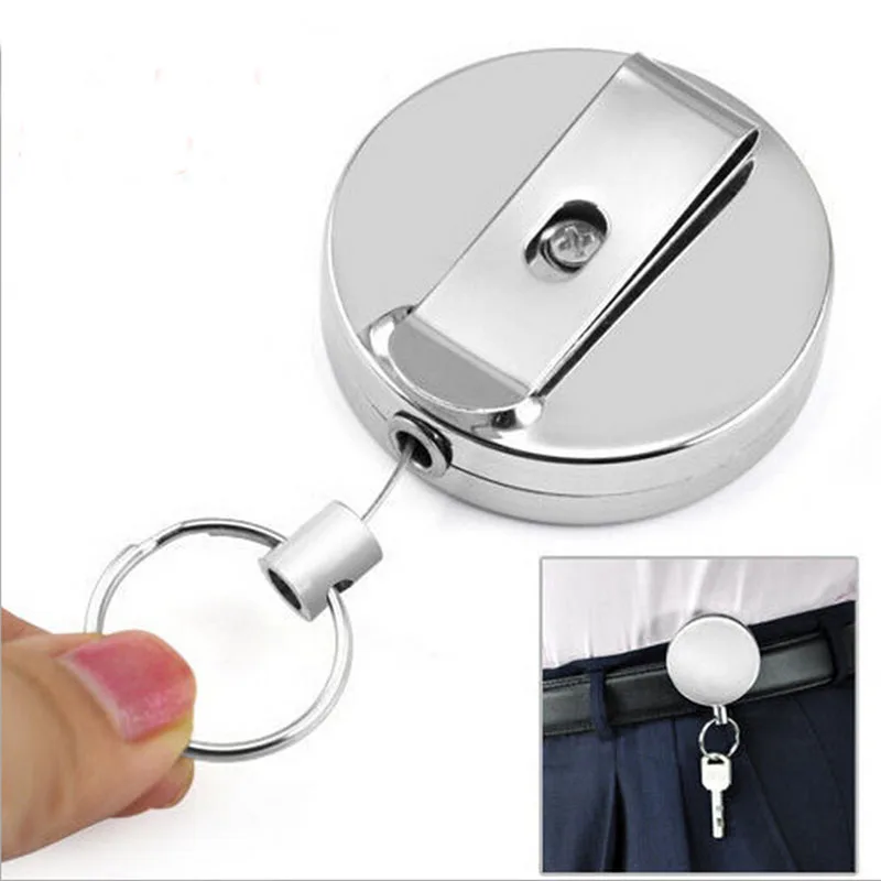 

1PCS Retractable Metal Card Badge Steel Recoil Pull Belt Clip Silver Party Gift Key Chain Ring Party Favor Wineglass Keychain