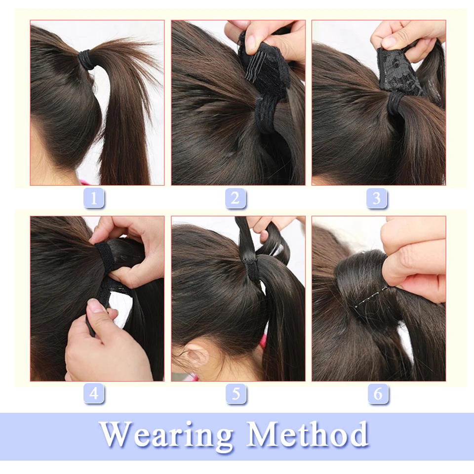 24'' Long Straight Ponytail Clip In Hair Synthetic Hair Extension Wrap on Pony Tail Fake Hair Pieces AOSIWIG