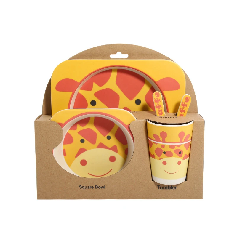 5 шт./компл. миски Детские чаша тарелки наборы из бамбукового волокна; стильная футболка с изображением персонажей видеоигр кормления столовая посуда для малышей Детская посуда набор - Цвет: giraffe