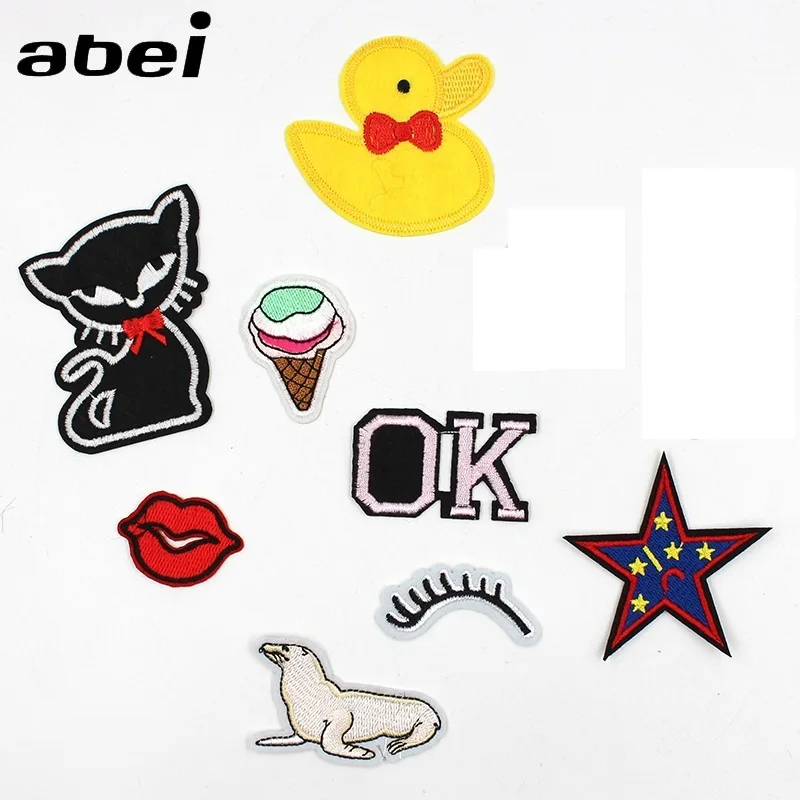 

Quality Cartoon Duck Cat Ice Cream Stickers for kids clothes bags DIY Iron On Jeans Patches Badge Sew Fabric Stripe Appliques