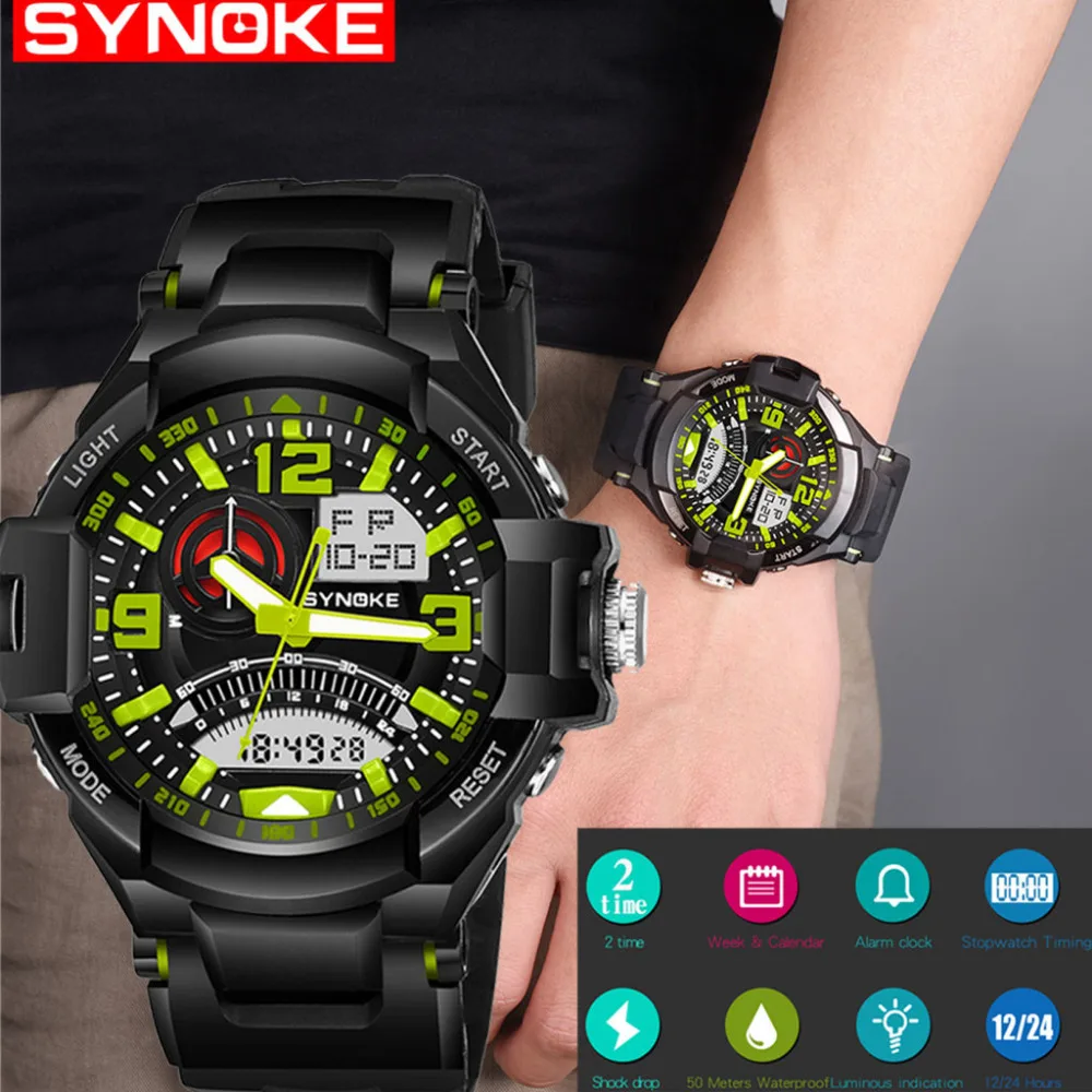 

SYNOKE double display watch men outdoor sports watch Reloj de deportes al aire libre Mesa de esportes ao ar livre men clock G50