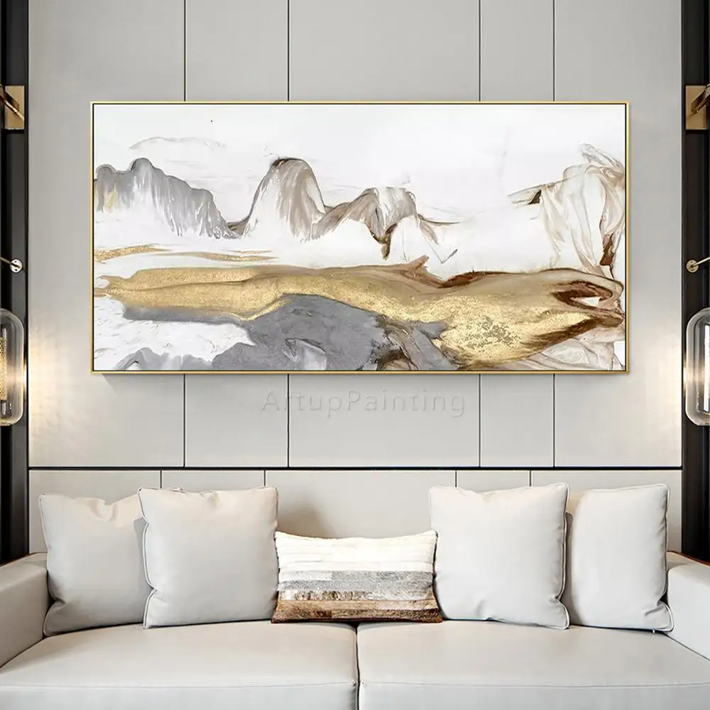 Абстрактное искусство Золотая картина с горами на холсте акриловый пейзаж настенная художественная живопись картины для гостиной настенный Декор quadros