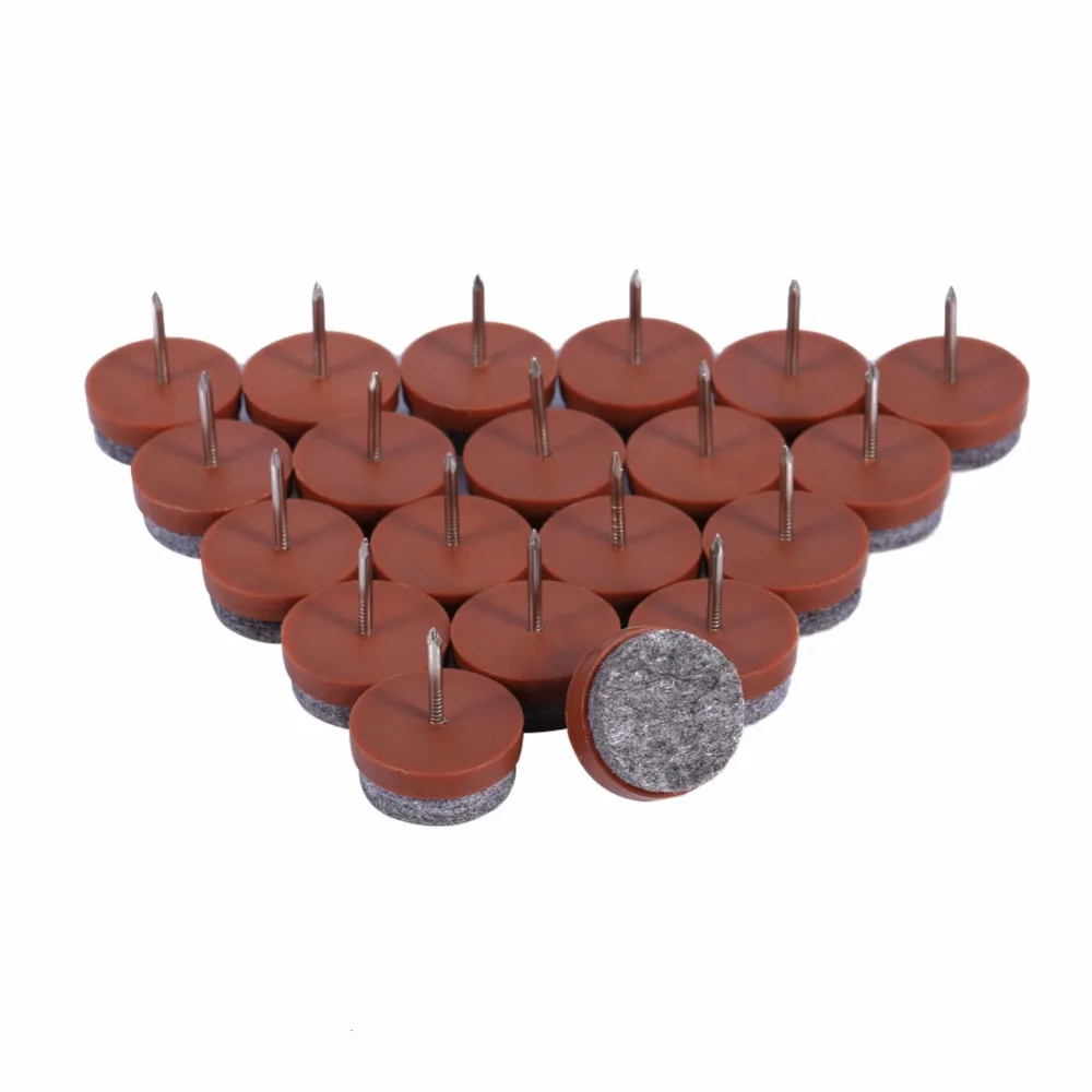 

20pcs/lot 28mm Plastic + Felt + Metal Material Furniture Table Chair Stool Leg Nail-on Felt Floor Protectors Pad Slide Brown A30