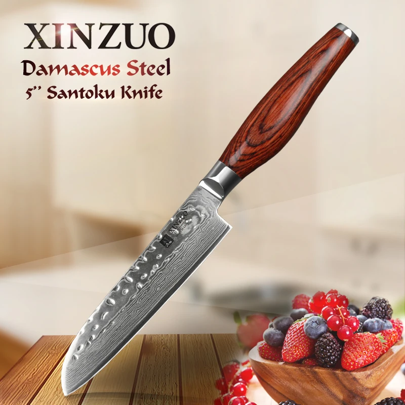 Xinzuo 5 " Inch Japanese 73 Layers Chef Knife Japanese Damascus Kitchen Knife Vg10 Santoku Knife