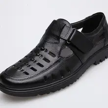 Новинка года; летние мужские сандалии; обувь из натуральной кожи с круглым носком; повседневная обувь для папы; Мужская обувь; летние сандалии