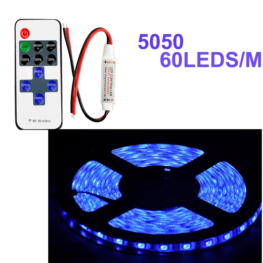 Мини 10key RF пульт дистанционного управления и 5050 Синий 5 м/лот 60led/м водонепроницаемый IP65 Светодиодные ленты свет