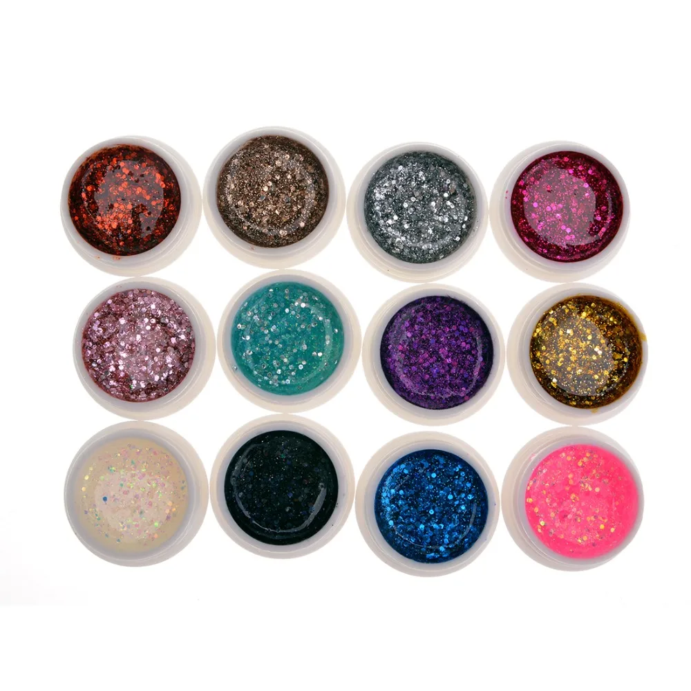 

12pcs 12 Colors glitter UV GEL Extension Manicure DIY Builder Nail Art Tips Polish Design For Women Nail Beauty Art Salon