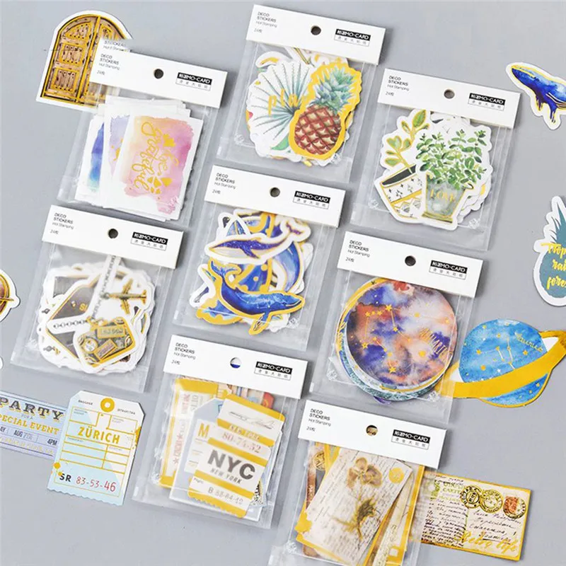 

24Pcs Golden Animals Plants Paper Sticker Decoration DIY Ablum Diary Scrapbooking Label Stickers School Supplies Stationery