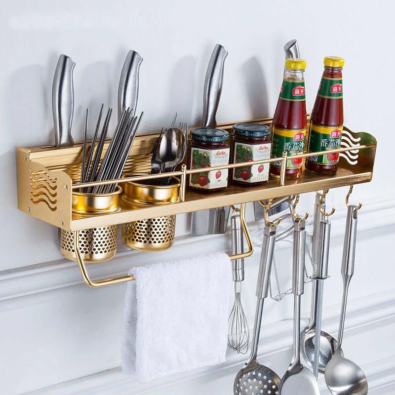 Golden Kitchen Storage Cocina Storage Closet Space Aluminum Spice Rack Cabinet And Pantry Organizers Wall Mounted F Wall Mounted Kitchen Racks Aliexpress