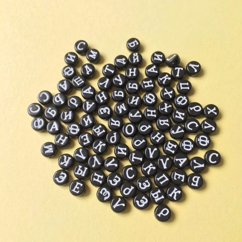 

New Arrival Black Russian Initial Alphabet Beads 4*7MM 3400pcs Flat Coin Round Shape Plastic Acrylic Letters Spacer Beads