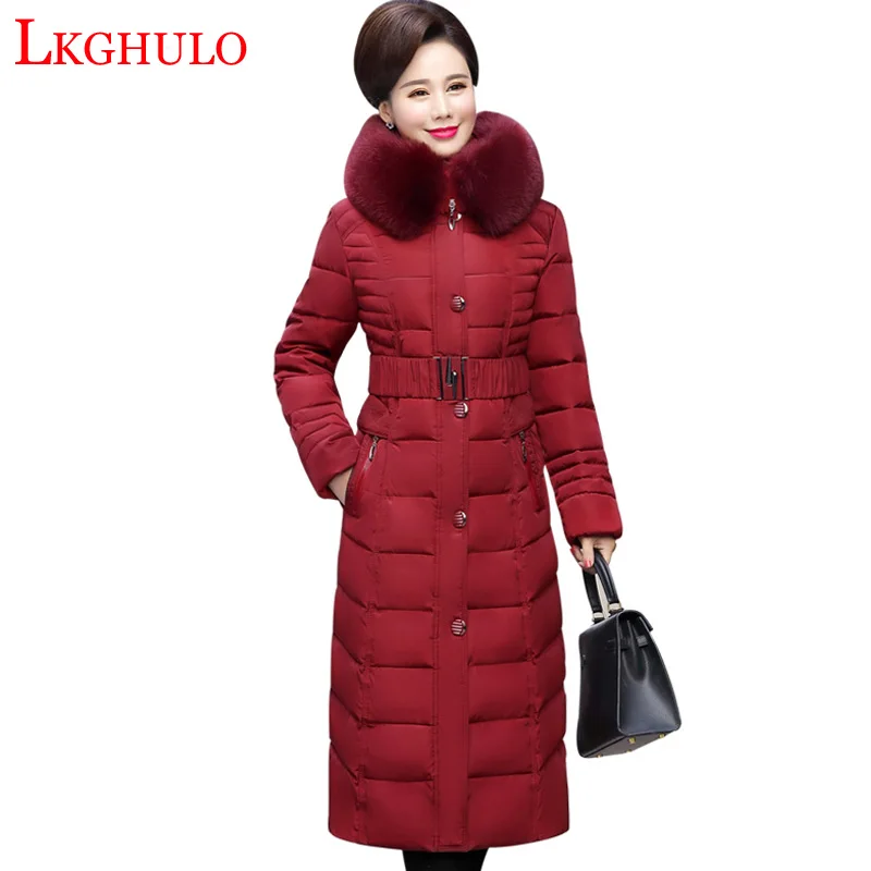 

Winter Jacket Women Middle-aged X-Long Plus Size Thick Fur Collar Winter Coat Women Parkas Hooded Cotton Outerwear L-5XL W579