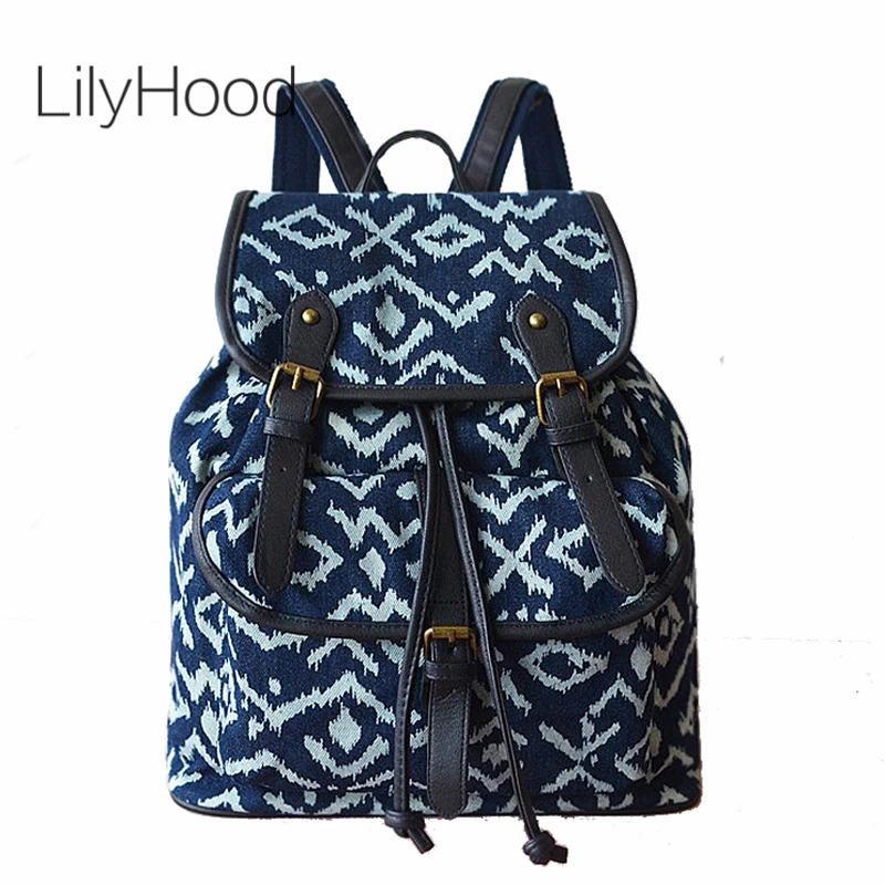 

LilyHood Female Hippie Backpack Casual Leisure Preppy Canvas Ethnic Boho Bohemian Ibiza Style Fabric Soft Big School Book Bag