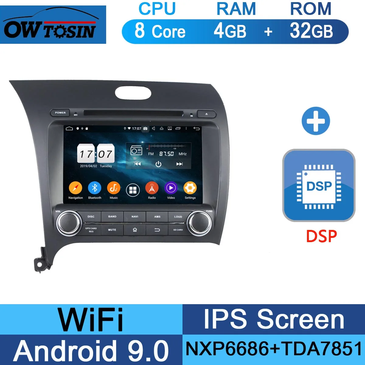 " ips 8 Core 4G ram+ 64G rom Android 9,0 автомобильный DVD навигационный GPS радиоприемник Для Киа церато Форте K3 2013- DSP CarPlay Parrot BT стерео - Цвет: 32G DSP