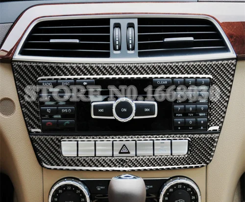 Углеродного волокна центральной консоли CD Панель крышка 2 шт. для Benz C Class W204 S204 2010-2013
