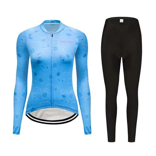 Women Winter thermal fleece cycling jersey set bicycle clothes uniform blouse skinsuit female bike clothing kit wear outfit - Цвет: jersey and pants  7