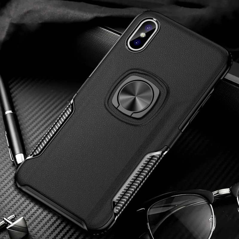 Мягкая задняя крышка с кольцом для iPhone XR Xs Max Кожаный противоударный чехол 6 S 7 8 Plus
