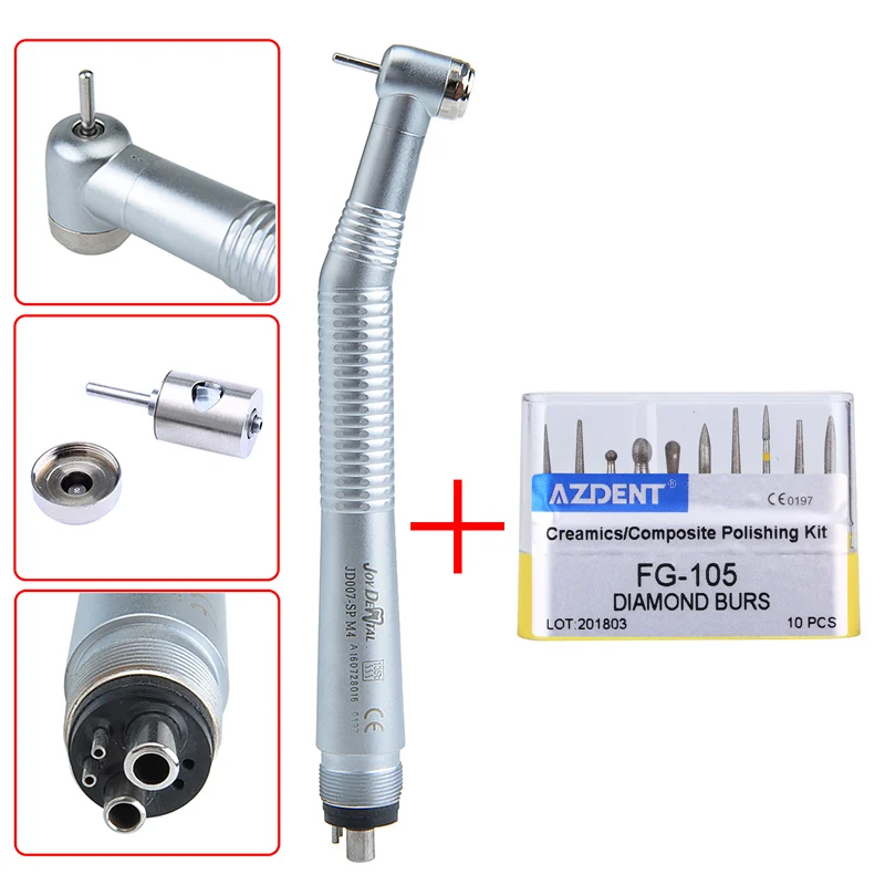 

1 set Dental Handpiece Fast Connect High Speed Press Unloading Handpiece Dentist Tools JD007-SP M4(PA-SU M4) & FG-105