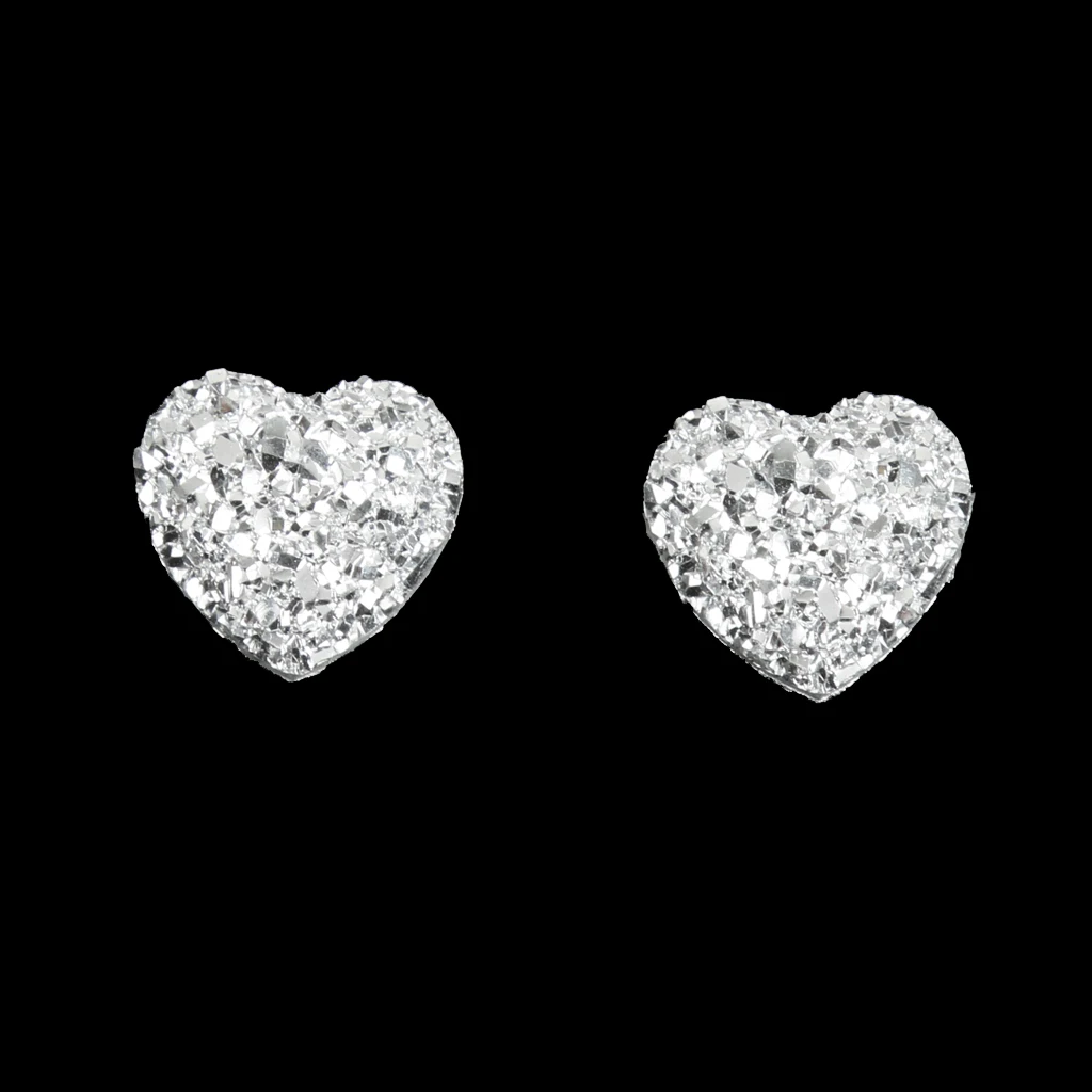 50pcs Silver Resin Rhinestone Heart Flatback Embellishments for Scrapbooking DIY Crafts Accessories 