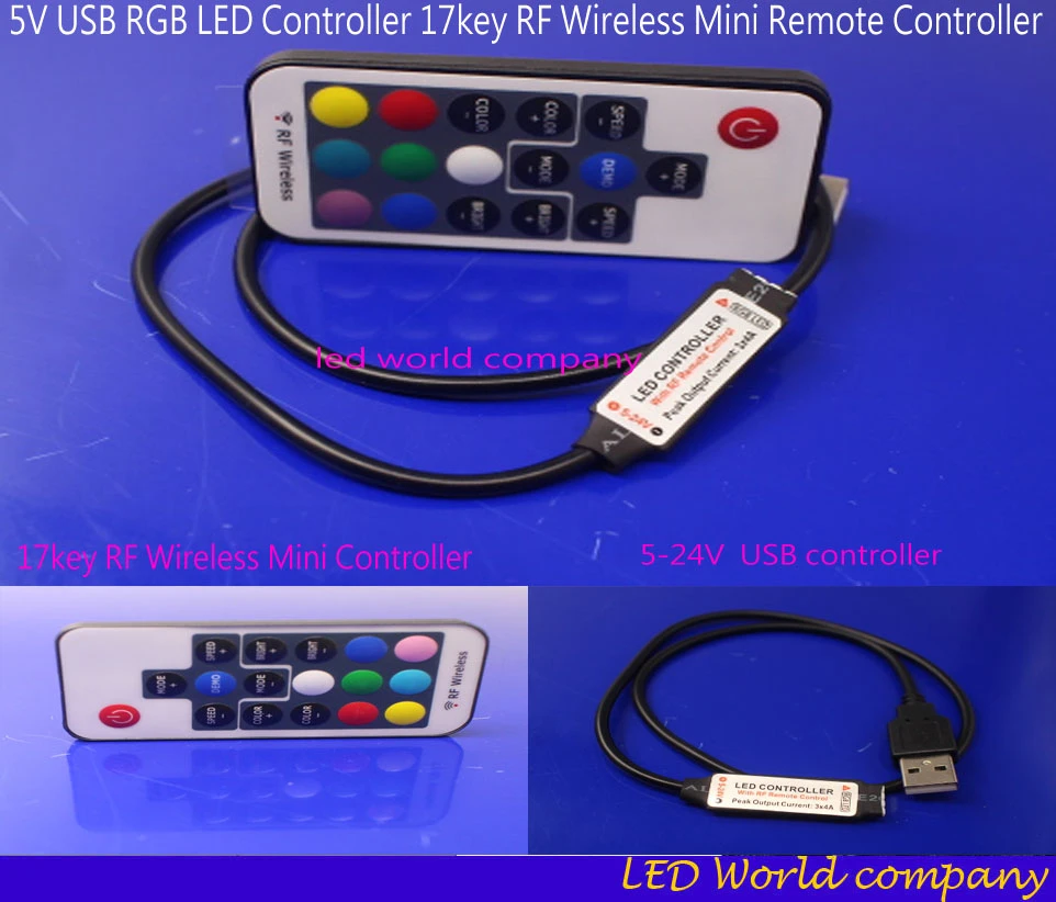 DC5V 17Key RF Wireless LED Controller USB Powered for RGB LED Strip Light Tape