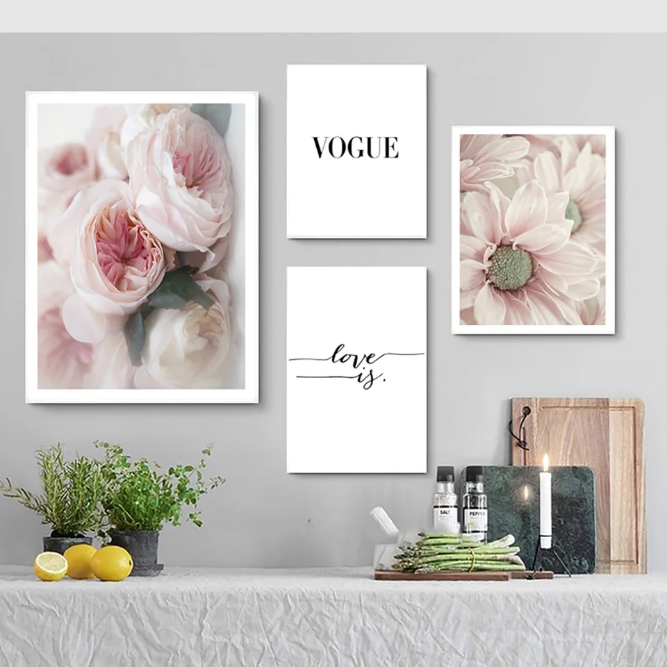

Hot Sale Modular Nordic Prints Rose Letter Pictures Home Decoration Paintings For Office Simple Style Canvas Poster Wall Art