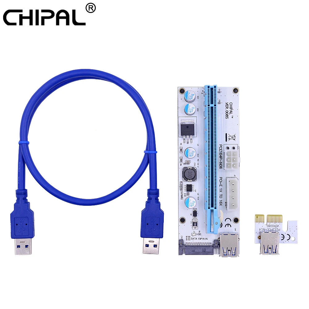 CHIPAL 10 шт. VER008S 0 6 M PCI E Riser Card 008S Express PCIE 1X к 16X адаптеру 4Pin 6Pin SATA Power для майнинга