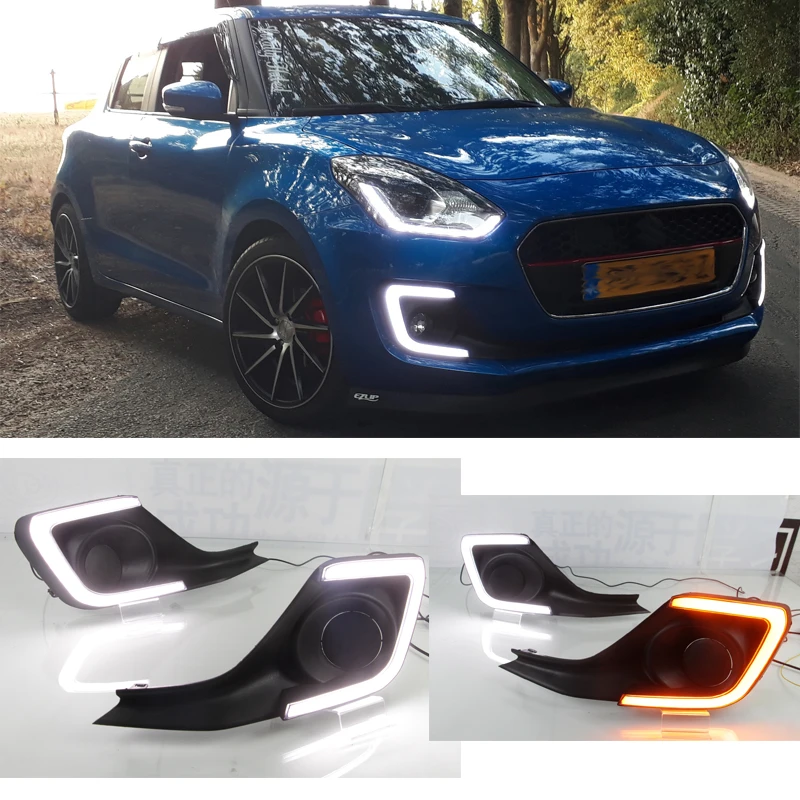 

WHITE YELLOW LED DRL Daytime Runing Lights with turn Signal For Suzuki Swift 2018 2019