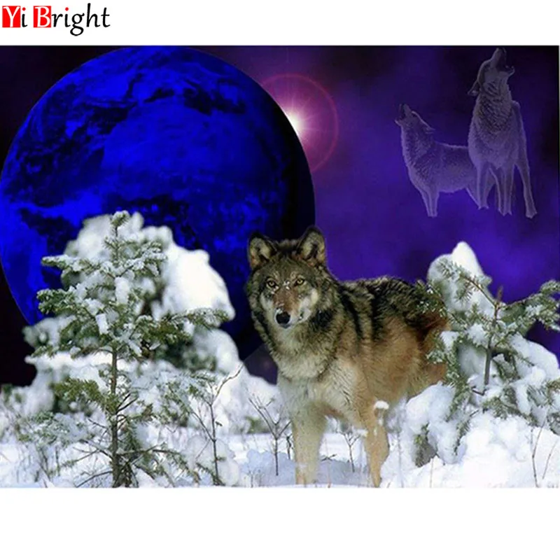 

Diamond Cross Stitch Wolf DIY 3D Diamond Painting Earth Snow Wolf Set For Embroidery Stitch Moonlight Beast Animal Paintings XY1