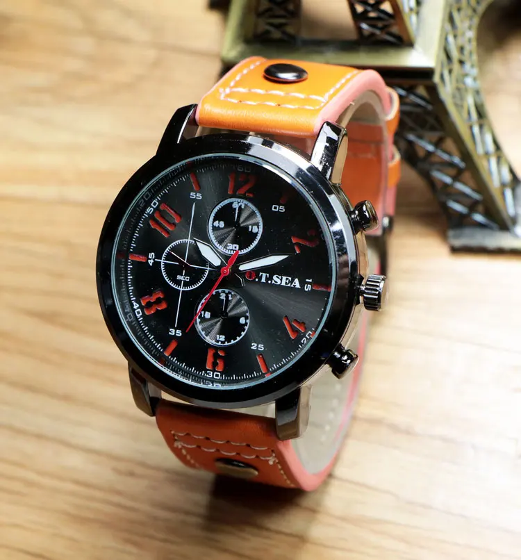 Hot Sales O.T.SEA Brand Soft Pu Leather Watch Men Military Sports Quartz Wristwatch Relogio Masculino 8192 -