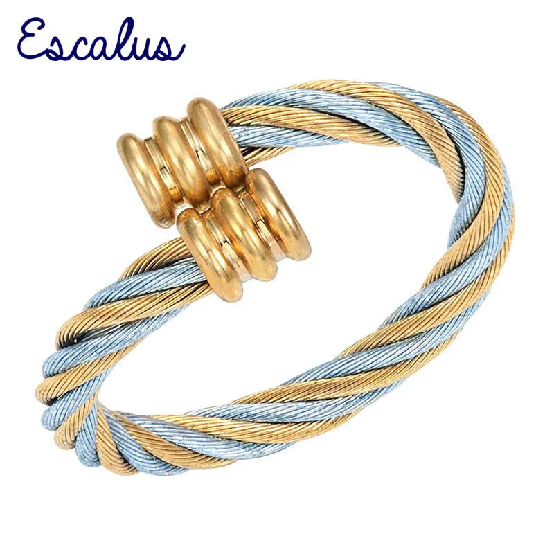

Escalus Women 2-Tone Gold Blue Size Adjustable Magnetic Resizable Ring Female Magnet Ladies Jewelry Finger Wear Charm