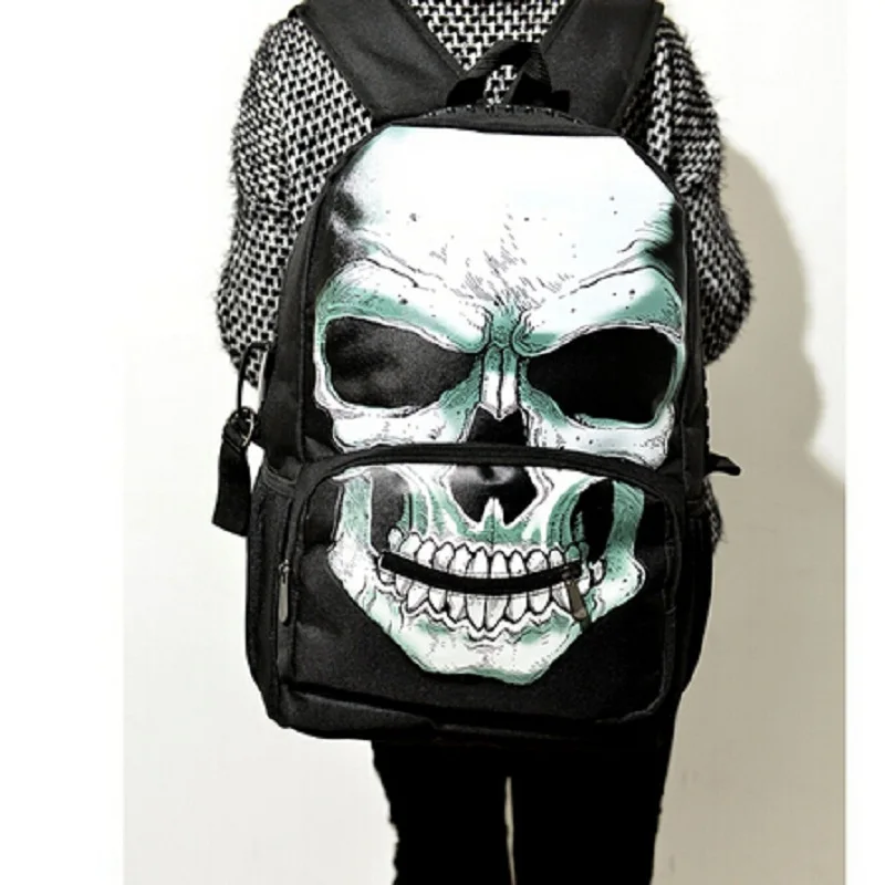 

2016 punk skull personalized backpack high-quality waterproof black teens student woman backpack school bag