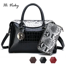 2 комплекта, модные женские сумки из кожи аллигатора, сумочка, змеиная сумка с верхней ручкой, женские сумки через плечо, лакированная кожа, женская сумка-мессенджер