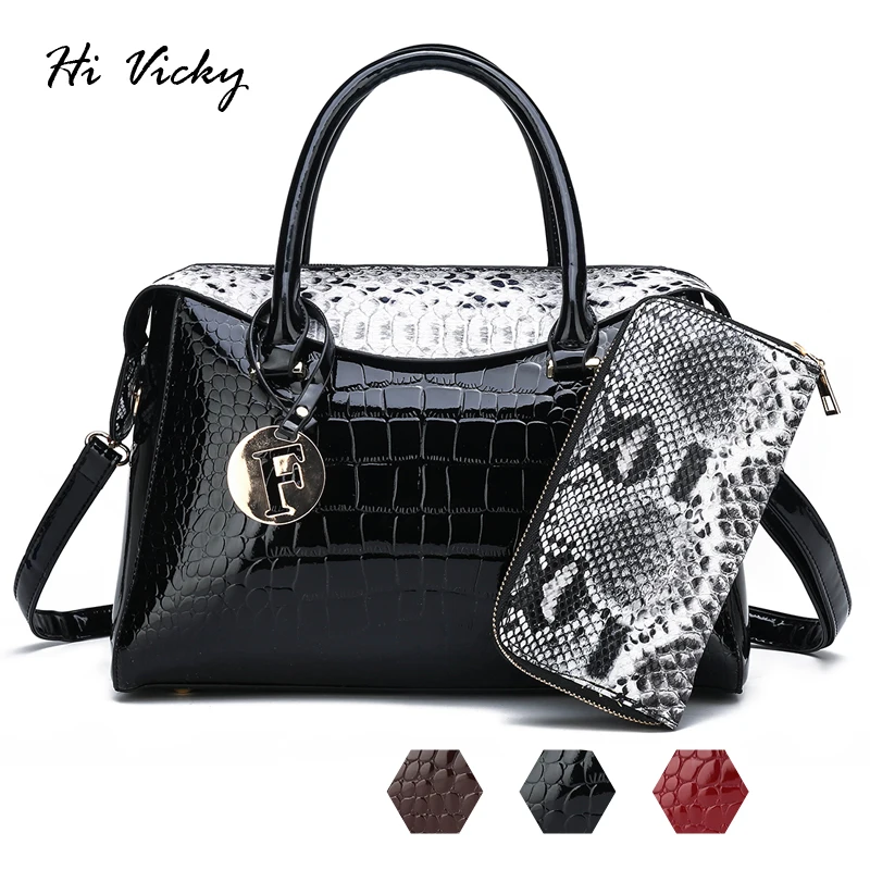 2 مجموعات الأزياء التمساح النساء حقائب محفظة اعوج الأعلى مقبض حقيبة المرأة Crossbody أكياس براءات الاختراع والجلود السيدات حقيبة ساعي