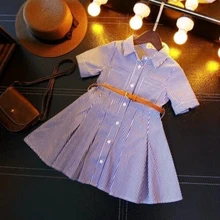 Школьные платья для девочек, рубашки с короткими рукавами, лето, модная детская одежда в полоску для малышей, Детские платья для девочек, JW3738