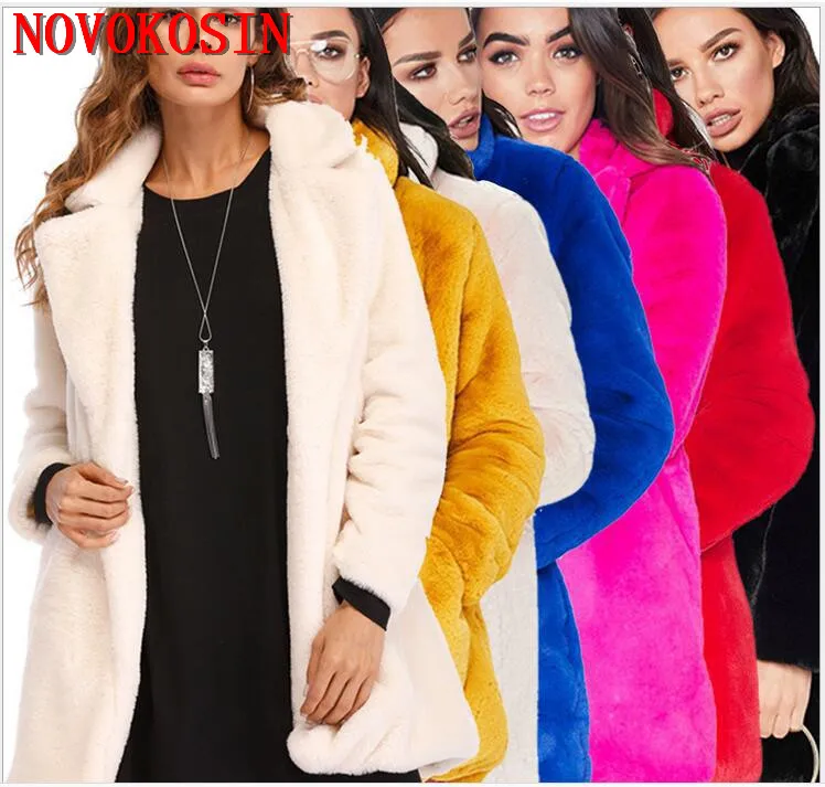 SC189 Женское пальто из искусственного меха с длинным рукавом, толстые теплые куртки размера плюс, зимнее пальто черного, желтого, розового, красного цвета, меховые пальто осень