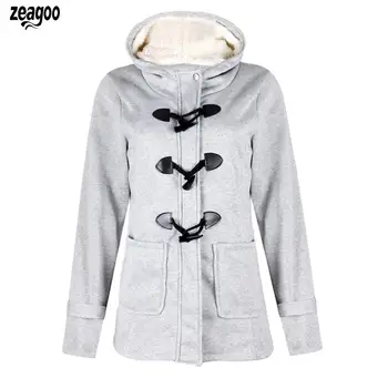

Women Fashion Hooded Long Sleeve Horn Regular Zipper, Buckle Zipper Winter, Autumn Casual Casual Overcoat