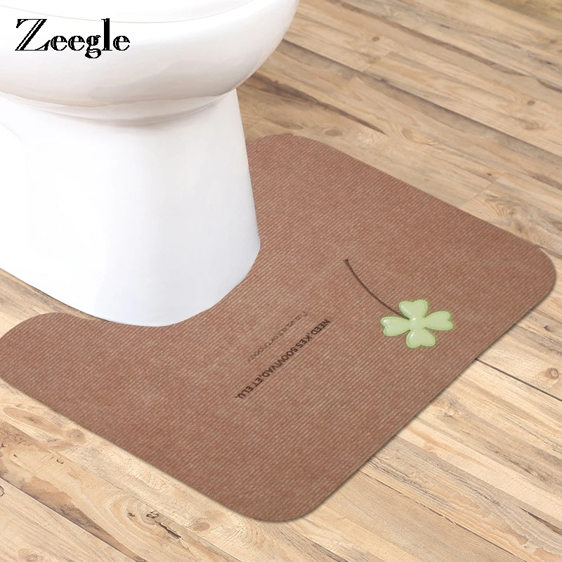 

Zeegle Bath Mat Toilet Foot Pad Bottom Tape U-shape Bathroom Floor Mat Non-slip Bathroom Carpet Shower Room Decoration Floor Mat