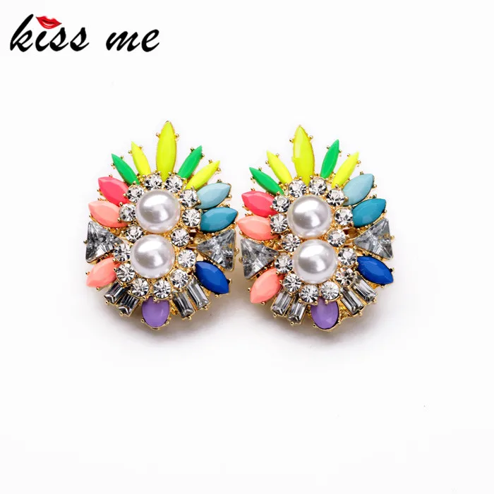 

KISS ME 2017 Statement Trendy Jewelry Elegant Multi Resin Stone Flowers Luxcy Stud Earrings Factory Wholesale