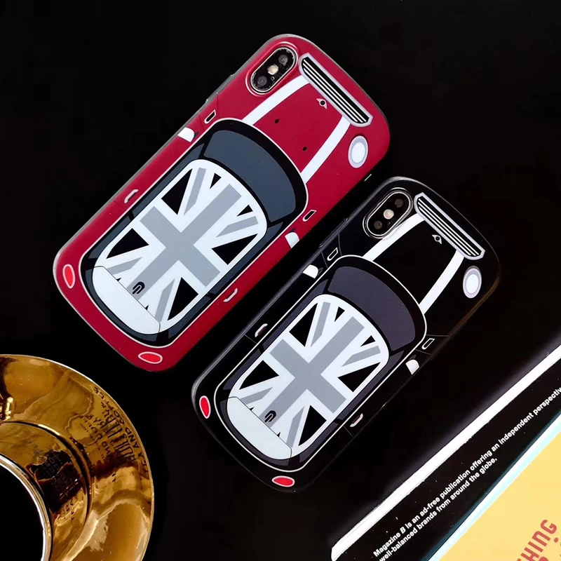 

New Luxury Curved White Car Soft Silicon Cover Case For iPhone X XS MAX XR 7 8 6 S Plus UK National Flag MINI Cooper Phone Coque
