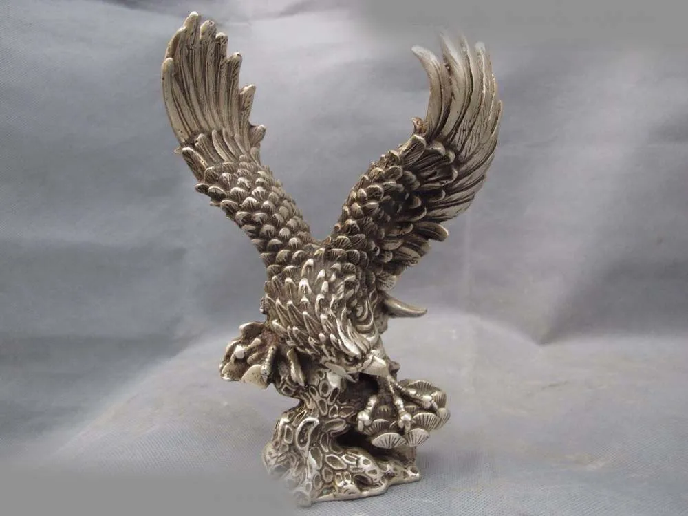 

Chinese Folk Refined White Copper Silver Fengshui Beast Raptor Fly Eagle Statue SD 506